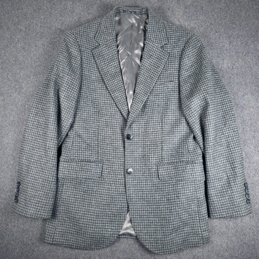 Hackett London Tweed Sport Coat Mens 36R Grey Green Houndstooth Virgin Wool